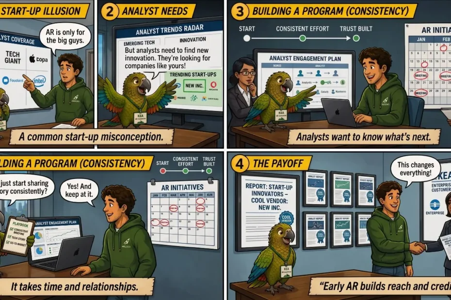 Illustration showing how technology start-ups build analyst relationships through early and consistent engagement